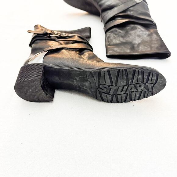 Stuart Weitzman Black Leather Strapped Boots Calf Length Size 7.5 - Picture 4 of 6